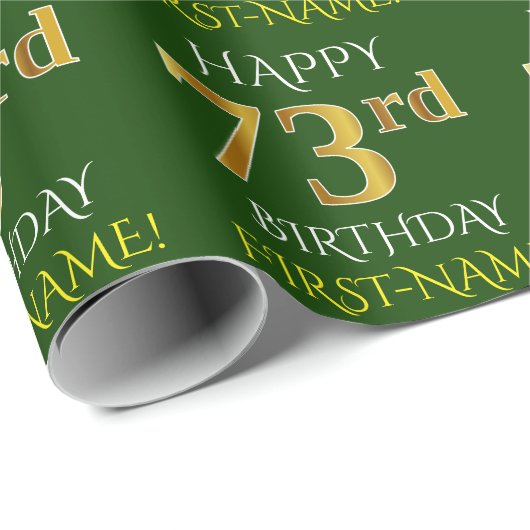 Groen Faux Gold "HAPPY 73rd BIRTHDAY" Cadeaupapier (Rol Hoek)