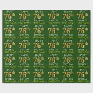 Groen Faux Gold "HAPPY 76th BIRTHDAY" Cadeaupapier