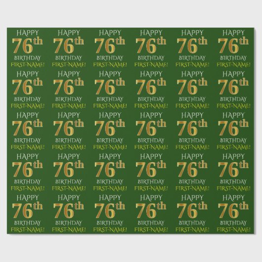Groen Faux Gold "HAPPY 76th BIRTHDAY" Cadeaupapier (Vlak)