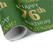 Groen Faux Gold "HAPPY 76th BIRTHDAY" Cadeaupapier (Rol Hoek)