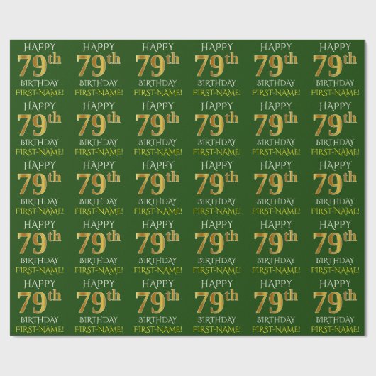 Groen Faux Gold "HAPPY 79th BIRTHDAY" Cadeaupapier (Vlak)