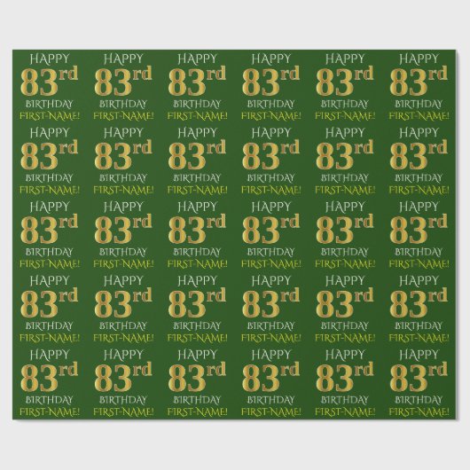 Groen Faux Gold "HAPPY 83rd BIRTHDAY" Cadeaupapier (Vlak)