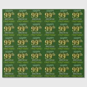 Groen, Faux Gold "HAPPY 99th BIRTHDAY" Cadeaupapier