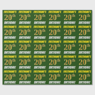 Groen, Faux/Imitatie Goud, "20e VERJAARDAG" Cadeaupapier