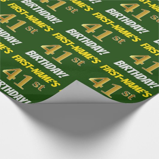 Groen, Faux/Imitation Gold, "41st BIRTHDAY" Cadeaupapier (Hoek)