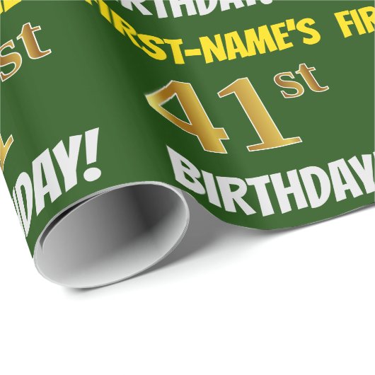 Groen, Faux/Imitation Gold, "41st BIRTHDAY" Cadeaupapier (Rol Hoek)