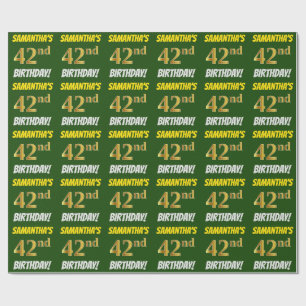 Groen, Faux/Imitation Gold, "42nd BIRTHDAY" Cadeaupapier