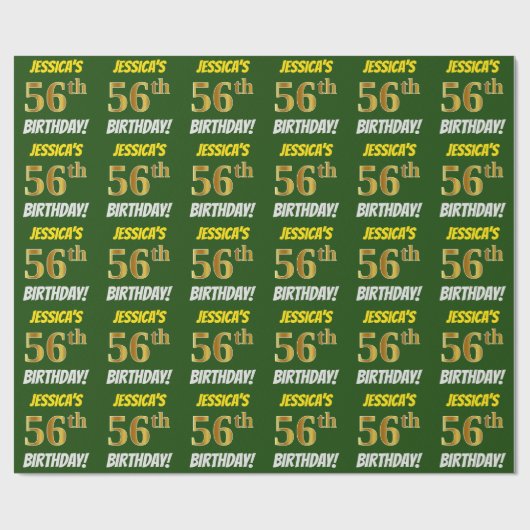 Groen, Faux/Imitation Gold, "56th BIRTHDAY" Cadeaupapier (Vlak)
