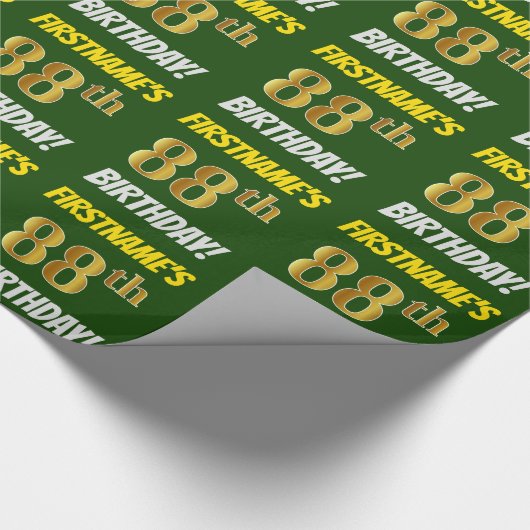 Groen, Faux/Imitation Gold, "88th BIRTHDAY" Cadeaupapier (Hoek)