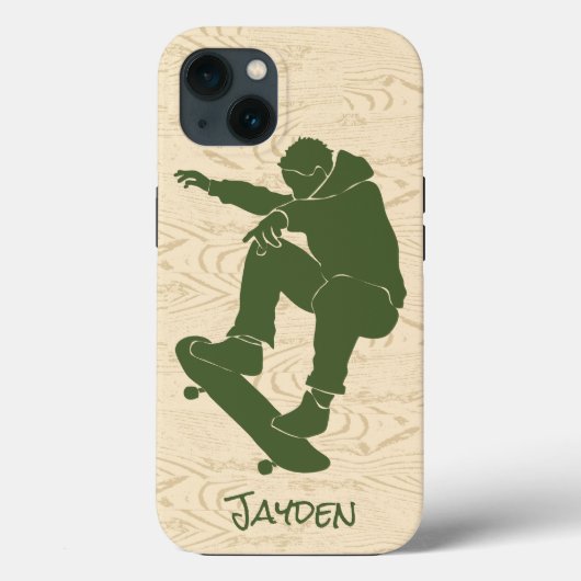 Groen, Faux Woodgrain Skateboarder Case-Mate iPhone Case (Achterkant)