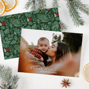 Groen Festive Botanical Photo Gold Folie Feestdagenkaart