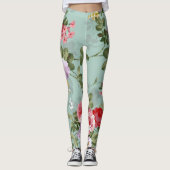  groen Floral ontwerp Leggings (Voorkant)