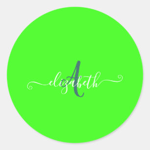 Groen Fluorescerend Neon Monogram Ronde Sticker