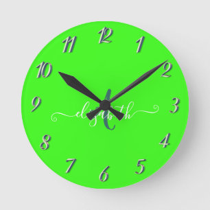 Groen fluorescerend neonmonogram ronde klok