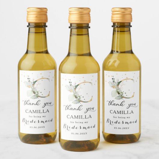 Groen Foliage Bruidsmeisje letter C Dank u Wijn Etiket (Flessen)