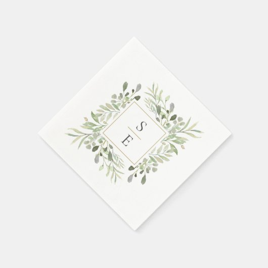 Groen Foliage Goud Monogram Bruiloft Servetten (Hoek)