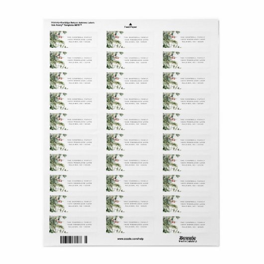 Groen Foliage Kerst Kaart Retouradres Etiket (Full Sheet)