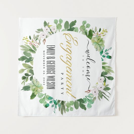 GROEN FOLIAGE WREATH WATERVERF VERLOVING WELKOM WANDKLEED (Voorkant (horizontaal))