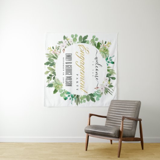 GROEN FOLIAGE WREATH WATERVERF VERLOVING WELKOM WANDKLEED (In Situ (horizontaal))