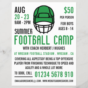 Groen Football Helmet, Football Camp Adverteren Flyer