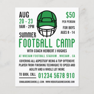 Groen Football Helmet, Football Camp Adverteren Flyer