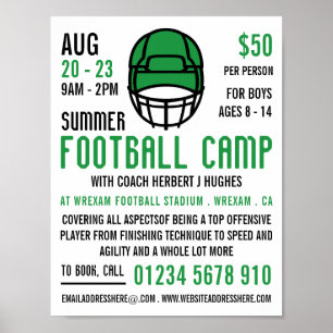Groen Football Helmet, Football Camp Adverteren Poster