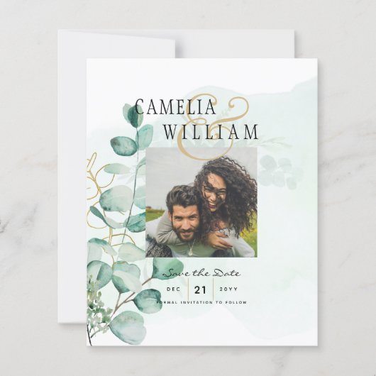 Groen FOTO SAVE THE DATES Eucalyptus BUDGET (Voorkant)