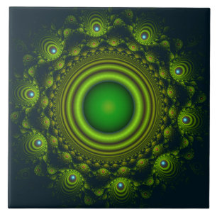 Groen fractaal hypnotisch ornament tegeltje