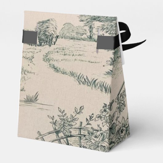 Groen Frans Toile Canvas Party Favor Box Bedankdoosjes (Achterkant)