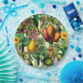 Groen Fruit en Bloementuin Retro Style Papieren Bordje (Feest)
