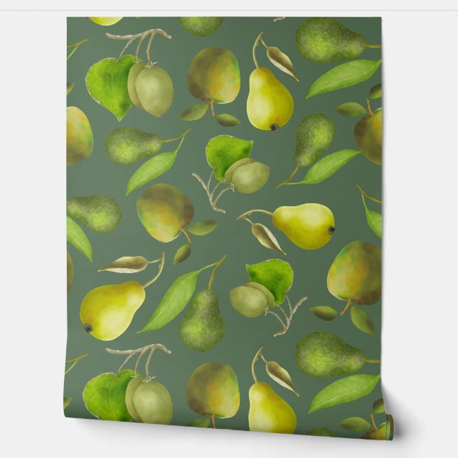 Groen fruit op donkergroene achtergrond behang (Afrollen)