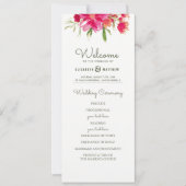 Groen | Fuchsia Floral Waterverf Wedding Programme Kaart (Voorkant)
