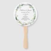 Groen gebladerte aquarel bruiloft ceremonie progra handwaaier (Voorkant)