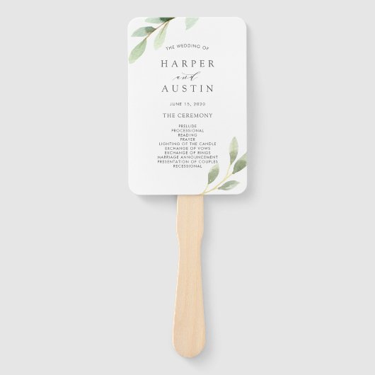 Groen gebladerte botanisch bruiloft programma handwaaier (Voorkant)