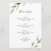 Groen gebladerte botanische bruiloft bar Drinken Menu (Voorkant)