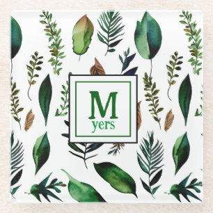 Groen gebladerte botanische Natuur gepersonaliseer Glazen Onderzetter