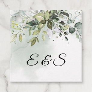 Groen gebladerte eucalyptus bladeren initialen bedankjes labels