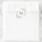 Groen gebladerte eucalyptusmonogram vierkante sticker (Tas)