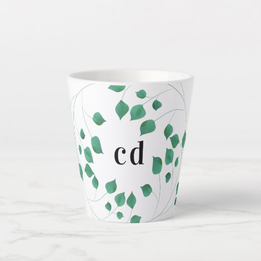 Groen gebladerte groen monogram latte mok (Voorkant)