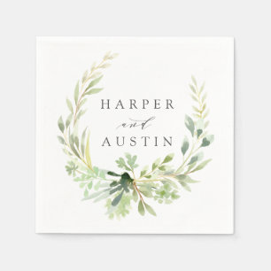 Groen gebladerte krans botanische bruiloft papier servet
