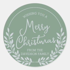 Groen gebladerte krans Vrolijk Kerstfeest Ronde Sticker