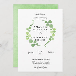 Groen gebladerte krans Waterverf groen Bruiloft Kaart