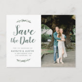 Groen gebladerte Modern script bruiloft Save the d Briefkaart (Voorkant)