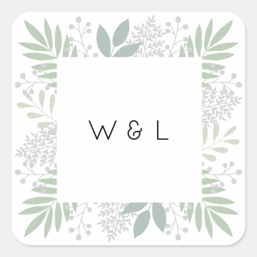 Groen gebladerte monogram sticker | Vierkant (Voorkant)