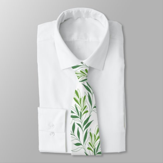 Groen gebladerte patroon Elegant groen en wit Stropdas (Gebonden)