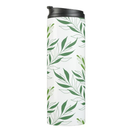 Groen gebladerte patroon Elegant groen en wit Thermosbeker (Geroteerd rechts)