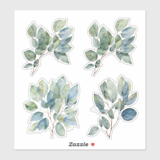 Groen gebladerte waterverf eucalyptus sticker (Vel)