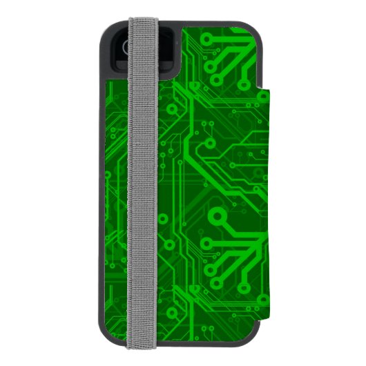 Groen gedrukte circuitbordpatroon incipio iPhone portemonnee hoesje (Agenda Achterkant)