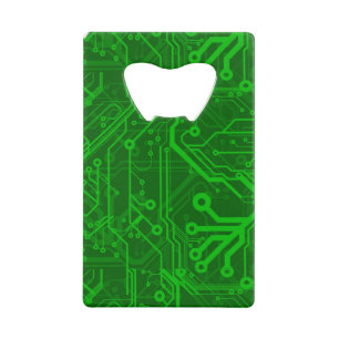 Groen gedrukte circuitbordpatroon kredietkaart flessenopener