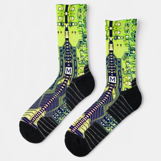 Groen geek monogram robotisch gedrukte schakelkaar sokken (Links)
